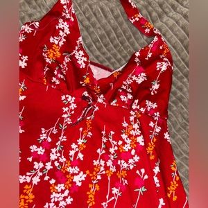 Cherry red with flowers one piece bikini really new worn once!